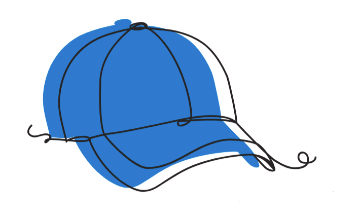 Ilustracja niebieskiej sportowej czapki – charakterystyczny znak etykiety wina Winnicy Szykowna